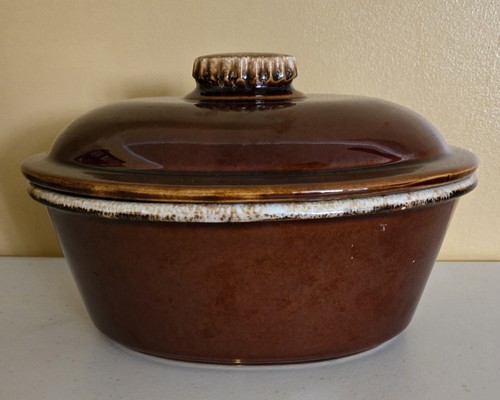 Hull Brown Drip 10 in. Pottery Oven Proof Oval Casserole Dish W/ Lid Vintage USA