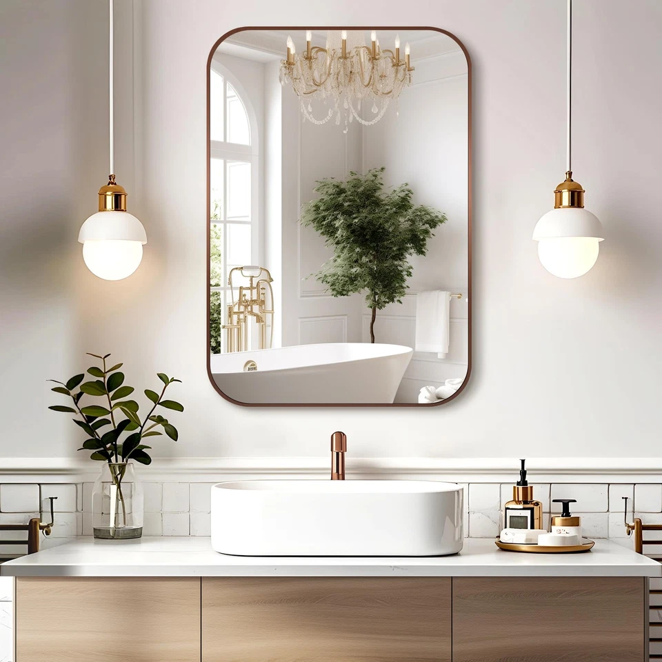 22x30 inch Brushed Bronze Vanity Mirror, Copper Rectangle Mirror for Bathroom... - Image 2 of 4