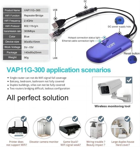 Vonets VAP11G-300(Two Units) 2.4G Mini WiFi Bridge Ethernet/Repeater/Ethernet... - Picture 2 of 6