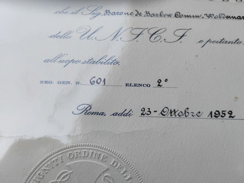 Antique Manuscripts Order Crown Of Italy-Italy 1952 Baron Woldemar De Barkow - Picture 5 of 6