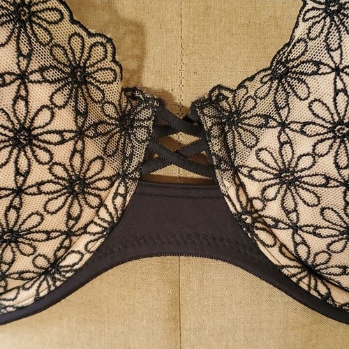 Sujetador Vassarette 42C Nuevo con Etiquetas Negro Beige Floral Cobertura Completa Relleno Claro Ajustable - Imagen 6 de 10