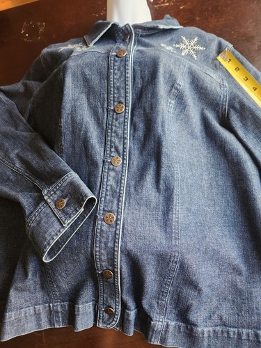 Cj Banks Denim jean pattern button up embroidery Winter Snow Flakes .XL #clo - Picture 3 of 10