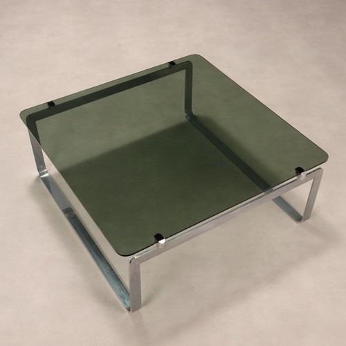 Vintage Coffee Table Chromed Metal Smoked Glass Design 1970s Original - Picture 5 of 9