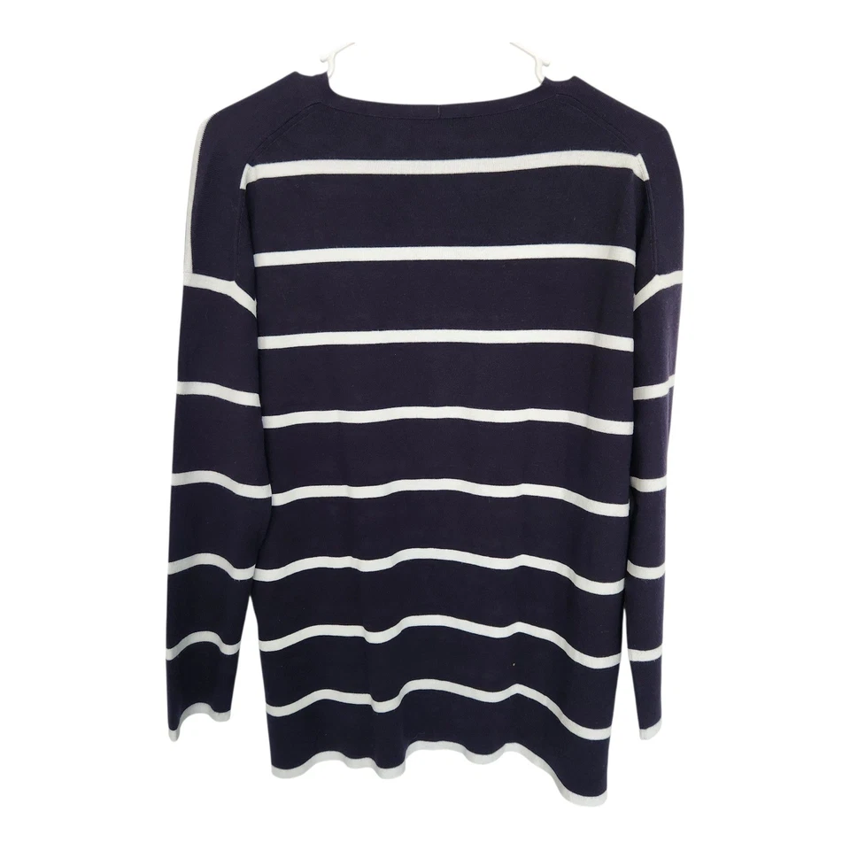 Lafayette 148 New York Striped V Neck Sweater Womens Size S Navy Blue White Fall - Image 2 of 4