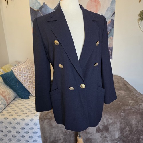Linda Allard Ellen Tracy marineblauer Wollblazer Damen 8 zweireihig goldene Knöpfe - Bild 2 von 20