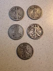 1919 to 1944 Walking Liberty Half Dollar Silver (5) Lot of 5 coins