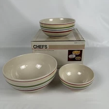 CHEFS 3 Piece Stoneware Serving Bowl Set Multi-colored Stripes 16, 28, and 48 Oz
