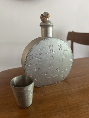 Vintage Metal Hantverkarnas Tenn Jokkmokk K10 MK Canteen Decanter W/ Cup - Picture 2 of 9