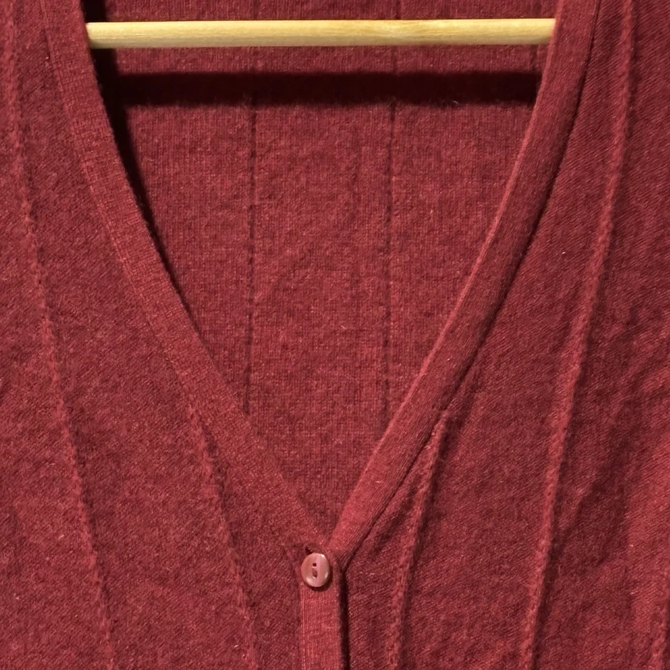 Suéter ANTONIO MELANI Mujer Talla XS Borgoña Cachemira Cuello en V L/S Cárdigan Preppy Foto 4 de 4