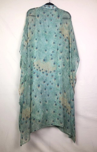 Camilla Kaftan Vintage Silk Lace Up Midi Lined & Swarovski Beads Peacock Print - Picture 19 of 22