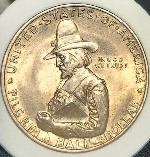 1920 U.S. Pilgrim Tercentenary Celebration Silver Commemorative 50c Half Dollar - Picture 3 of 6