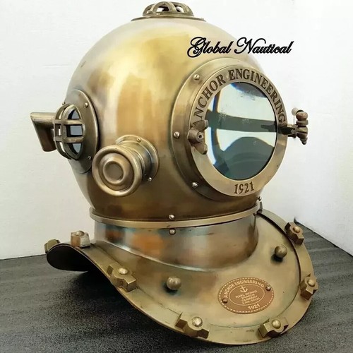 Antiguo casco de buceo vintage de 18 pulgadas de mar profundo 1921 ingeniería de anclaje - Imagen 6 de 6