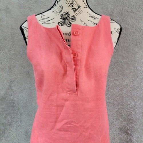 Banana Republic Sun Dress Womens 0 Coral 100% Linen Sheath Summer Minimalist - Picture 7 of 12