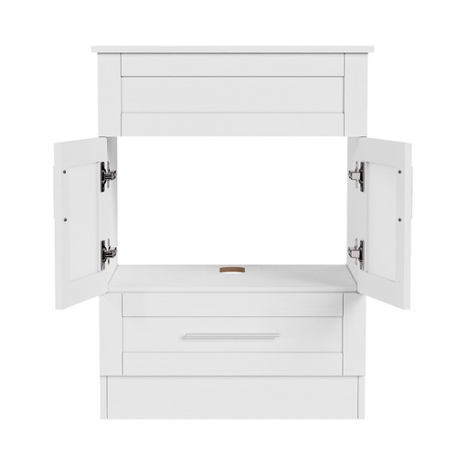 24" Modern Weiß Waschtisch für Badezimmer Glas Waschbecken mit Wasserhahn Pop Up Ablauf - Bild 4 von 64