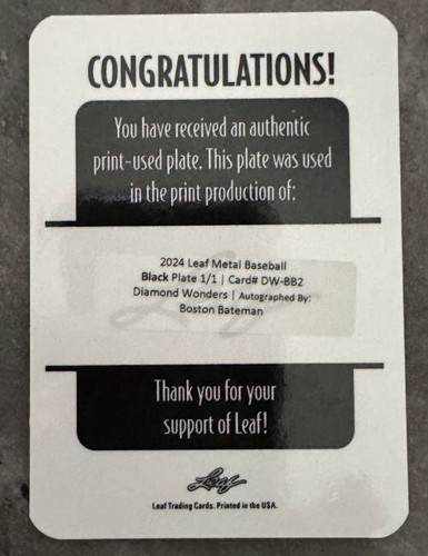 BOSTON BATEMAN 2024 LEAF METAL DIAMOND WONDERS PRINTING PLATE RC AUTO, ORIOLES - Picture 2 of 2