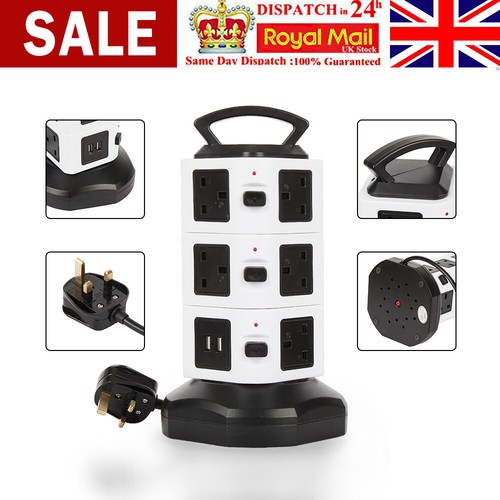 11 Way Switched Surge Protected Tower Extension Lead UK Mains Plug