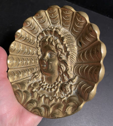 Vintage Solid Brass Trinket Dish Child Face Art Nouveau Early 20th C - Bild 3 von 7