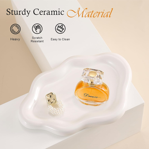 Ceramic Jewelry Tray Trinket Dish, Decorative Cloud Vanity Key Tray for Women, R - Picture 5 of 12