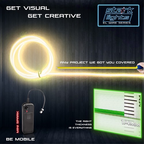 Neon LED Light Glow EL Wire + Control String Strip Rope Tube 1.4mm Thick YELLOW - Picture 2 of 5