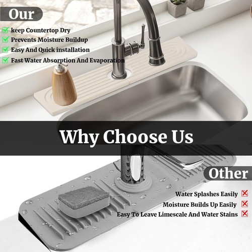Sink Splash Guard Stone Drying Mat for Kitchen (15.7" x 3.9"), Diatomite Fast... - Picture 5 of 7