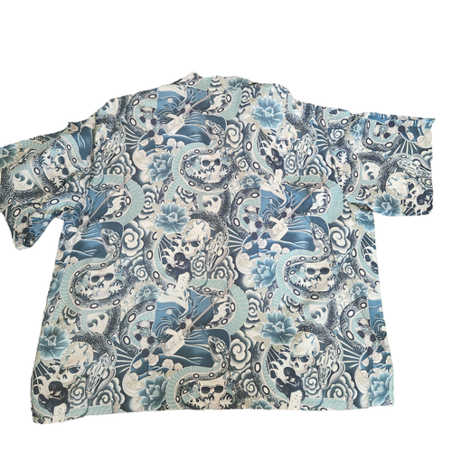 Camisa hawaiana Alohaland para hombre 4X alta tatuaje geisha japonesa calavera pitón asiática - Imagen 12 de 12
