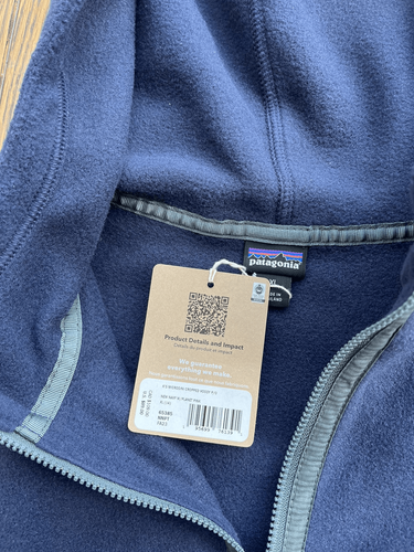Patagonia Microdini Cropped Hoodie Pullover Fleece New Navy Planet Pink Kids’ XL - Picture 2 of 5