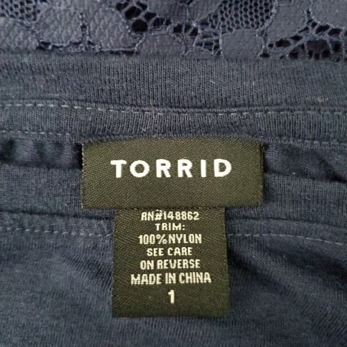 Torrid Damen Spitzenbesatz T-Shirt Übergröße 1X Leinen Kurzarm Pullover Blau Freizeit - Bild 5 von 7