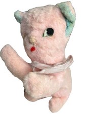 Vintage Rushton Star Creation Pink Cat Now Blue Ears Tongue Out Tush Tag HTF