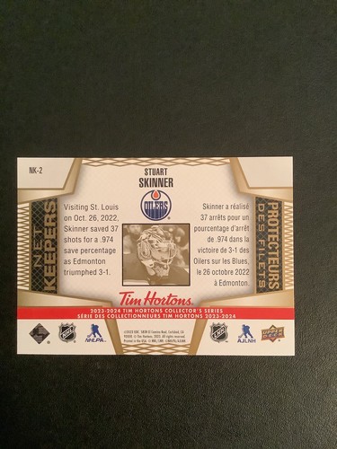 2023-24 UD Tim Hortons Collector's Series - Net Keepers #NK-2 - Stuart Skinner - Picture 2 of 2