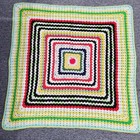 Vtg Handmade Crochet Afghan Granny Lap Blanket Colorful Rainbow Square 40x40