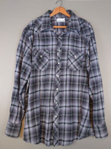 VINTAGE Wrangler Western Wrancher Plaid 3XL Pearl Snap Button Shirt 27x34 - Afbeelding 2 van 11