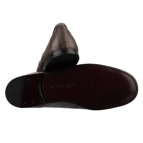 DOLCE & GABBANA DG Logo Croco Leather Shoes Loafer Moccasins Gray 43 UK 9 US 10 - Picture 5 of 7