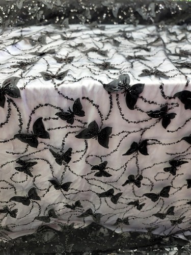Black Butterfly Embroidery 3d Lace Sold by the Yard For Dress Prom Quinceañera - Picture 3 of 12