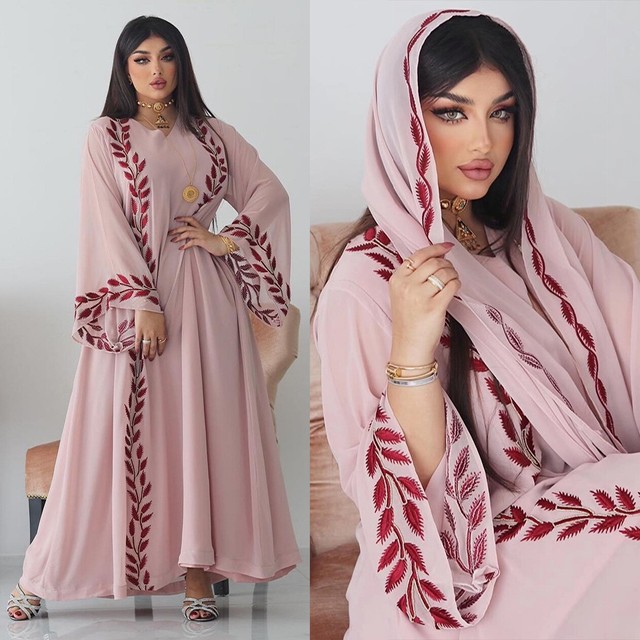 Abaya+Hijab Chiffon Dubai Muslim Morocco Dress Women Islam Dress Kaftan Caftan Abaya+Hijab Chiffon Dubai Muslim Morocco Dress Women Islam Dress Kaftan Caftan