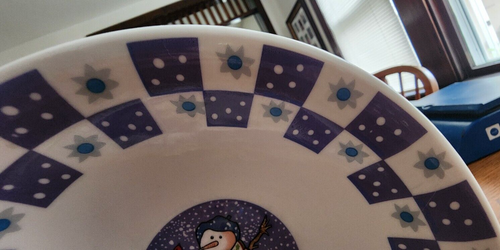 Snowman Soup Salad Bowls (pair) 8" Cardinal Bird House Stoneware White Purple ! - Picture 9 of 19