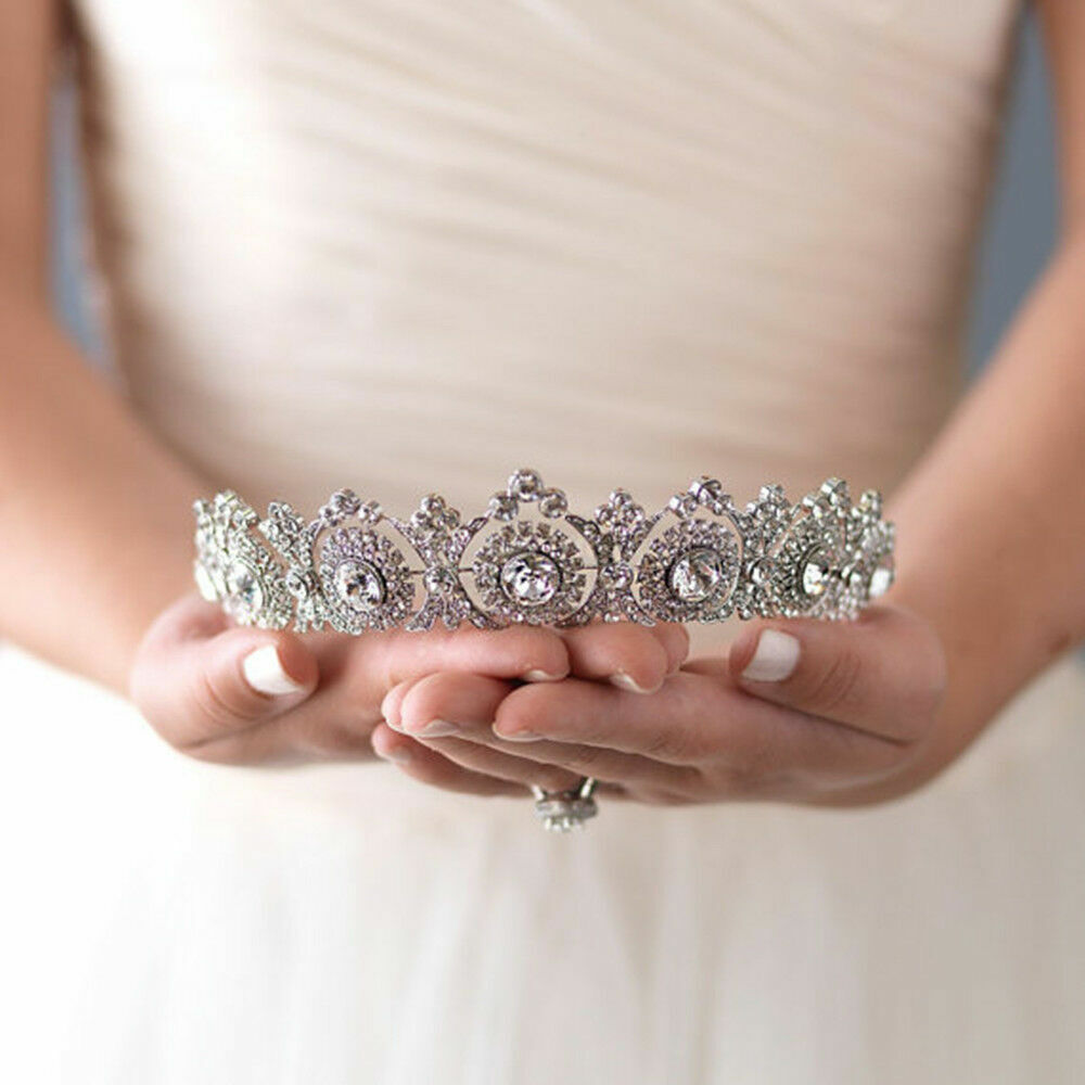 Queen crown tall crystal silver colour wedding bridal tiara Queen crown tall crystal silver colour wedding bridal tiara  main image 3