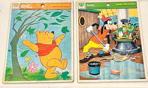 Vintage Winnie the Pooh and Goofy as Pirate 1974 Whitman Frame Tray 2 Puzzle Lot - Picture 1 of 5