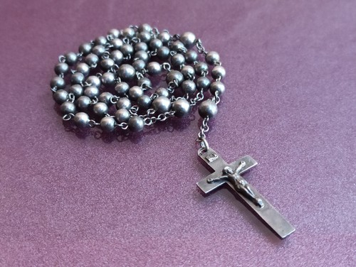 1920s Silver Rosary, Vintage Catholic Rosary Jesus Christ Crucifix - Picture 9 of 14