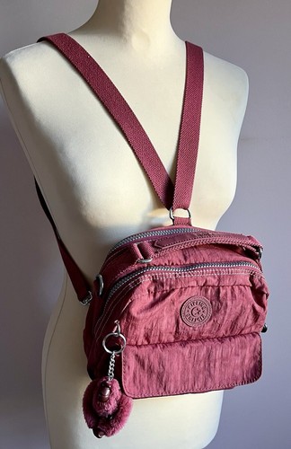 Kipling 'Candy' 3 in 1 Bag Top Handle Crossbody Backpack Raspberry + Monkey NWOT