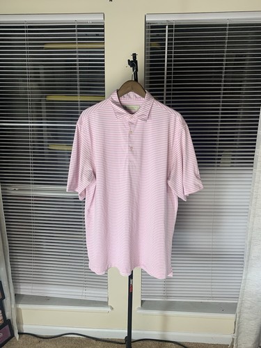 Donald Ross Mens Polo Shirt Sport Golf Pink White Striped Fits Like XL SKU #130 - Picture 2 of 12