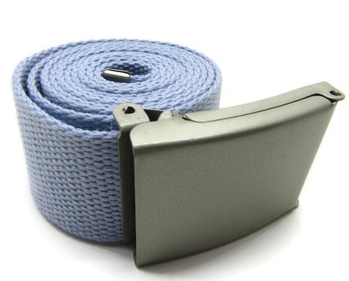 Unisex Quality Cotton Plain Webbing Canvas Belt Silver Buckle Size 52'' 18/20 - Picture 92 of 259