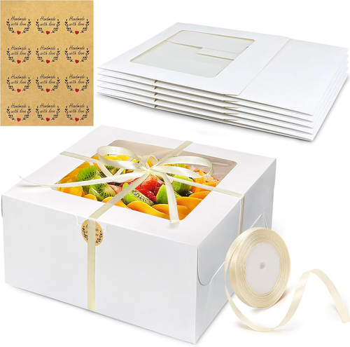 5Pcs Cake Boxes with Window 10X10X5 Inch White Cake Boxes for Cake Cupcakes Pies - Picture 8 of 12