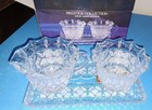 Vintage CRYSTAL Cut Glass Crystal 3 PIECE SET Sugar Bowl Creamer and Tray NOS