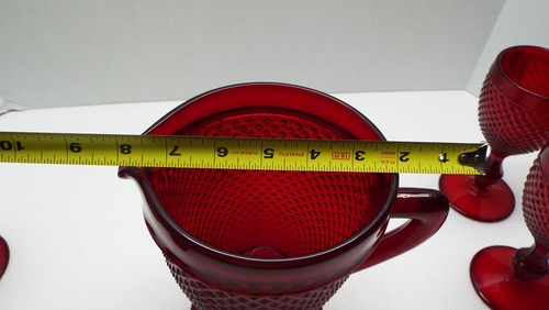 Vintage Diamond Cut Pattern Ruby Red Pitcher & 8 Goblets 2 Sizes - Picture 11 of 14