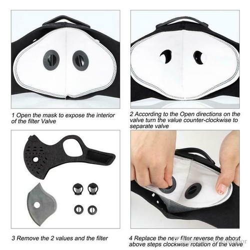 5PACK Reusable Dual Air Valve Cycling Sport Face Mask Cover PM2.5 Carbon Filter - Picture 9 of 12