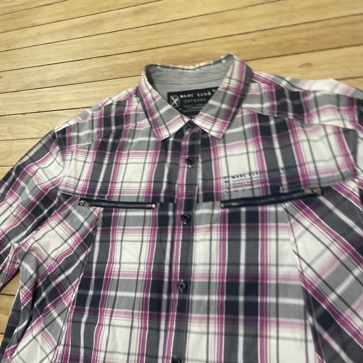 ekko 様 ♡ Check ＆ STRIPE MARC ECKO Cut & Sew Shirt Mens XL Y2k Light Purple Plaid