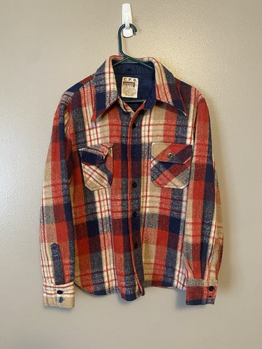 Vintage CPO Heavy Flannel Shirt Mens Medium Plaid Button Montgomery Ward 70s 80s