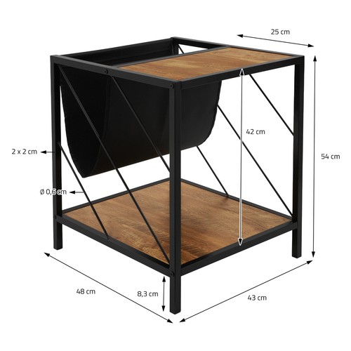 Mesa de salón con 2 estantes mesita auxiliar marrón sofá moderno 48x43x54 cm - Imagen 7 de 9