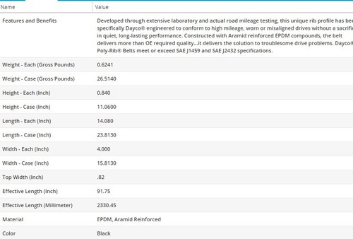 Serpentine Belt Dayco Poly Rib for CHEVROLET C3500HD 1996-2000 V8-7.4L - Picture 5 of 10
