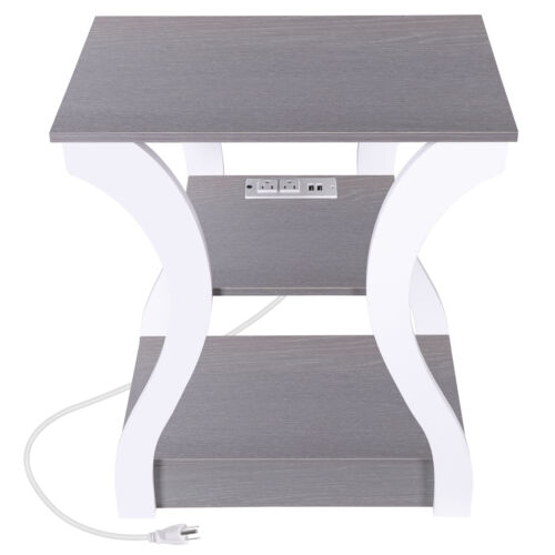 2PCS 3 Tier End Table w/ USB & Charging Station Storage Shelf for Living Room - Picture 22 of 24